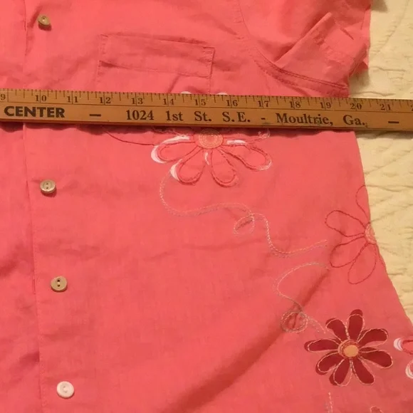 Life is Good Linen Cotton Blend Carnation Pink Button Front Short Sleeve Shirt - Picture 5 of 12